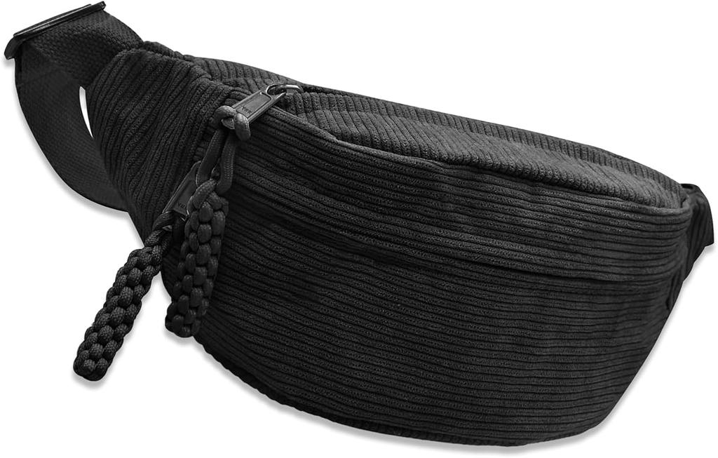 EDu Small Waist Pouch with Adjustable Shoulder Bag Women's Strap, (Black)