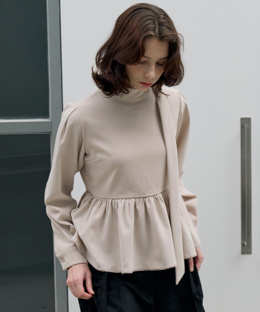 ITOV SEOUL Ribbon Tie Blouse Beige