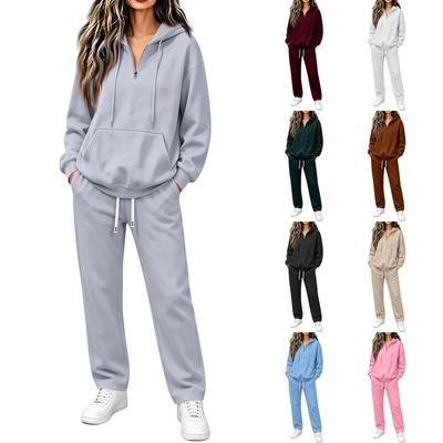 Women's Casual Color Hoodie and Pants Tracksuit Set for Everyday Wear