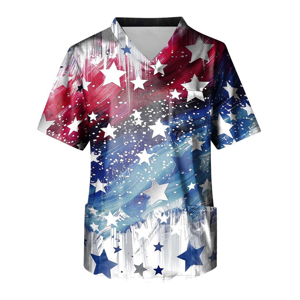 Men's Short Sleeve V-Neck  Print Chest Pocket Care Top
