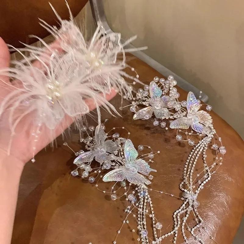 Wind Butterfly Tassel Hair Clip, Pearl Side Clip, Decoration, Super Fairy Princess Hair Accessory, Exquisite Women's Headwear