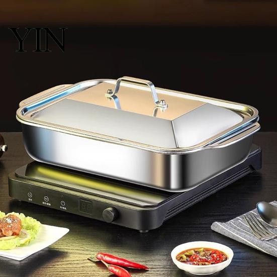 Professional Baking Pan Stainless Steel Pan, with Handles, Heavy-Duty Rectangular Tray, Durable Metal Roasting High Temperature Resistant Kitchenware,