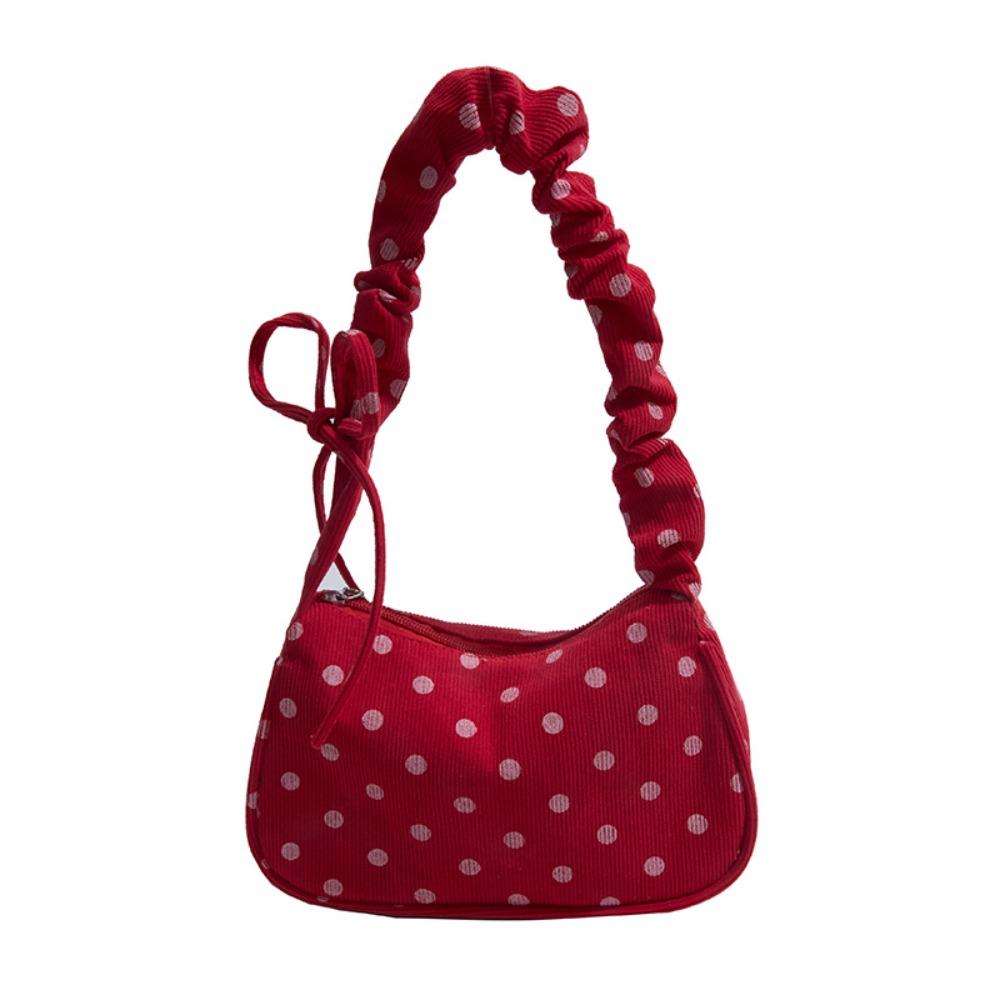 Cloth Polka Dot Shoulder Bag Ruched Strap Canvas Underarm Bag Comfortable Printed Handbag Shopping