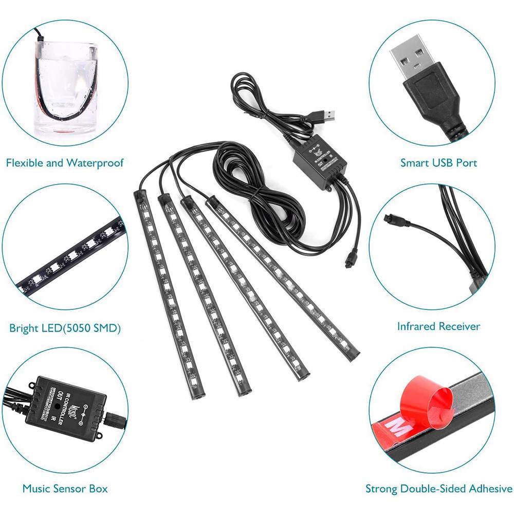 72LED One For Four Car Interior Ambient Foot Strip Light Backlight Remote App Music Control RGB Decorative Lamps