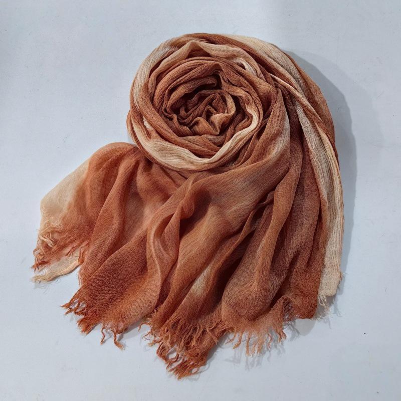 Retro Gradient Pleated Stripe Cotton Headscarf - Women's Large Ethnic Wrap