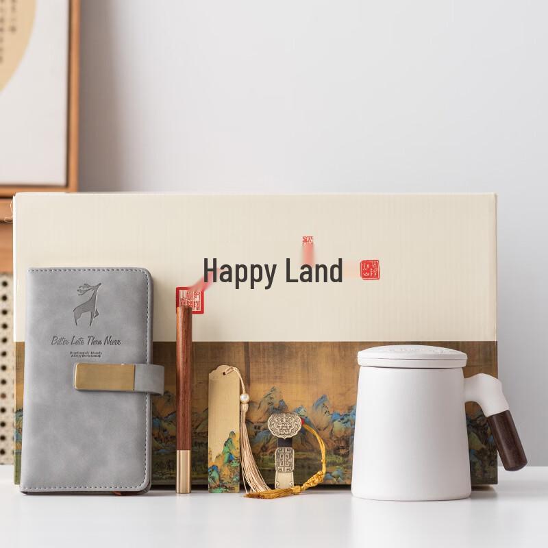 Yipan Qianli Jiangshan Themed Ceramic Filter Mug with Lid