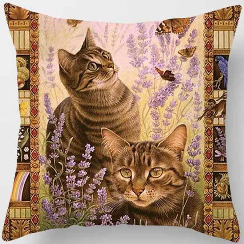 Vintage Cat Print Pattern Cushion Cover for Home Living Room Sofa Car Decoration Waist  Pillow