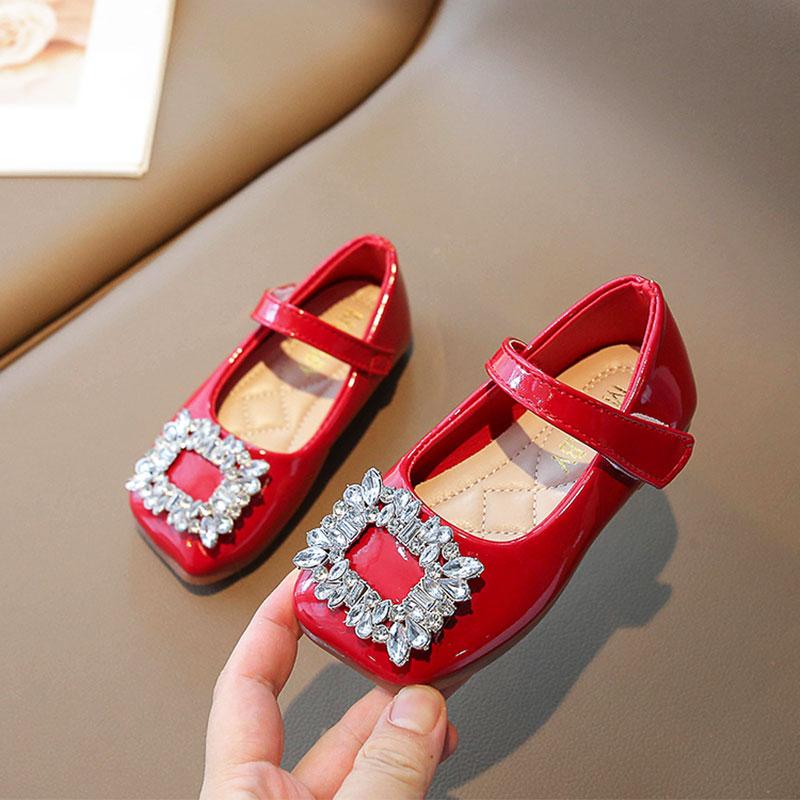 

Girls Patent Leather Toes Shoes Baby Kids Shallow Square Shoe Child Spring Hook Loop Flat Princess Dress Shoes for 21-35 23