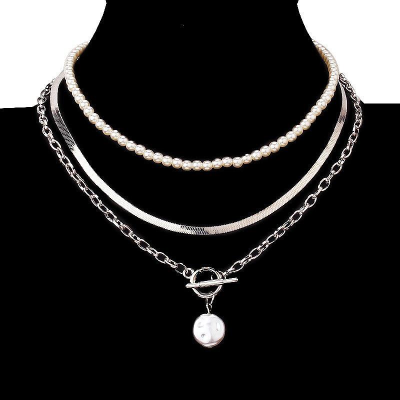 New Fashion Autumn and Winter Stacked Accessories Flat Snake Bone Chain Versatile Necklace, Simple Pearl Chain OT Buckle Necklace