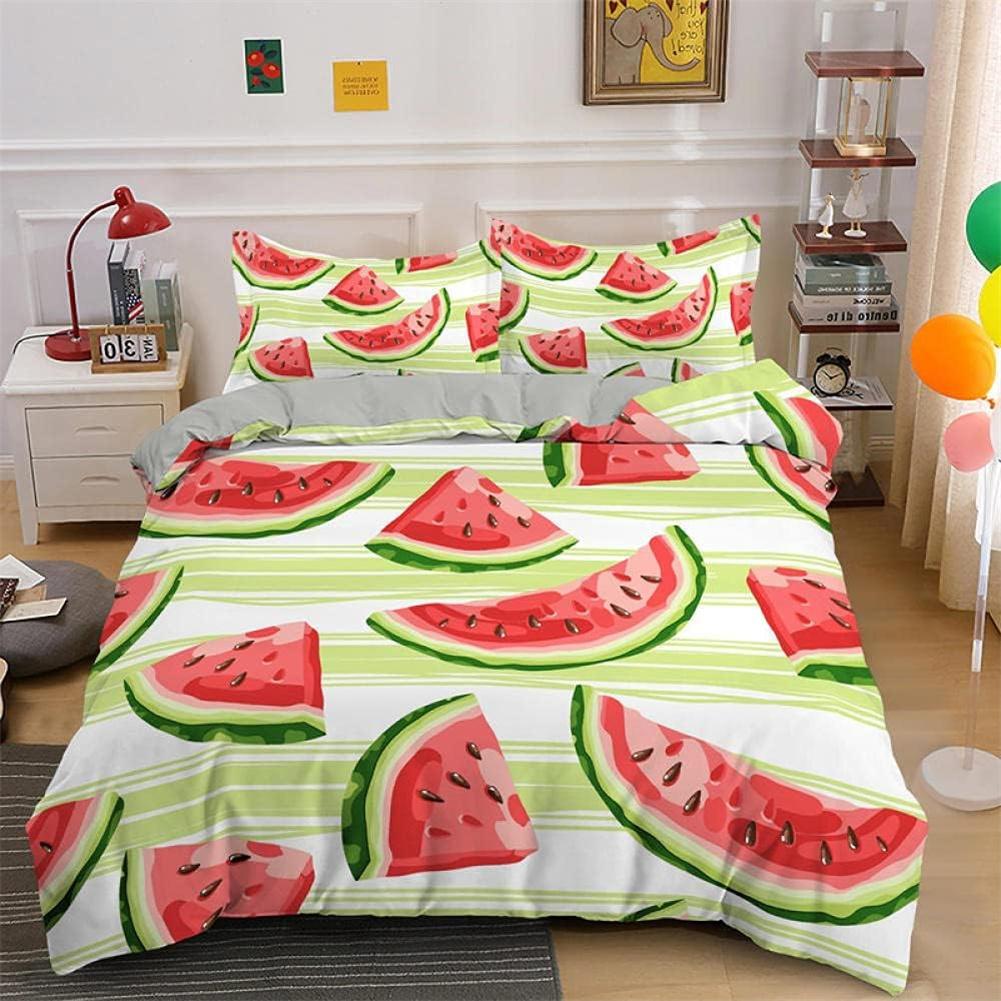 Fruits Duvet Cover Set, Watermelon Comforter Cover with Pillowcase, Summer Fruits Theme Bedding Set 2pcs for Kids Boys Girls