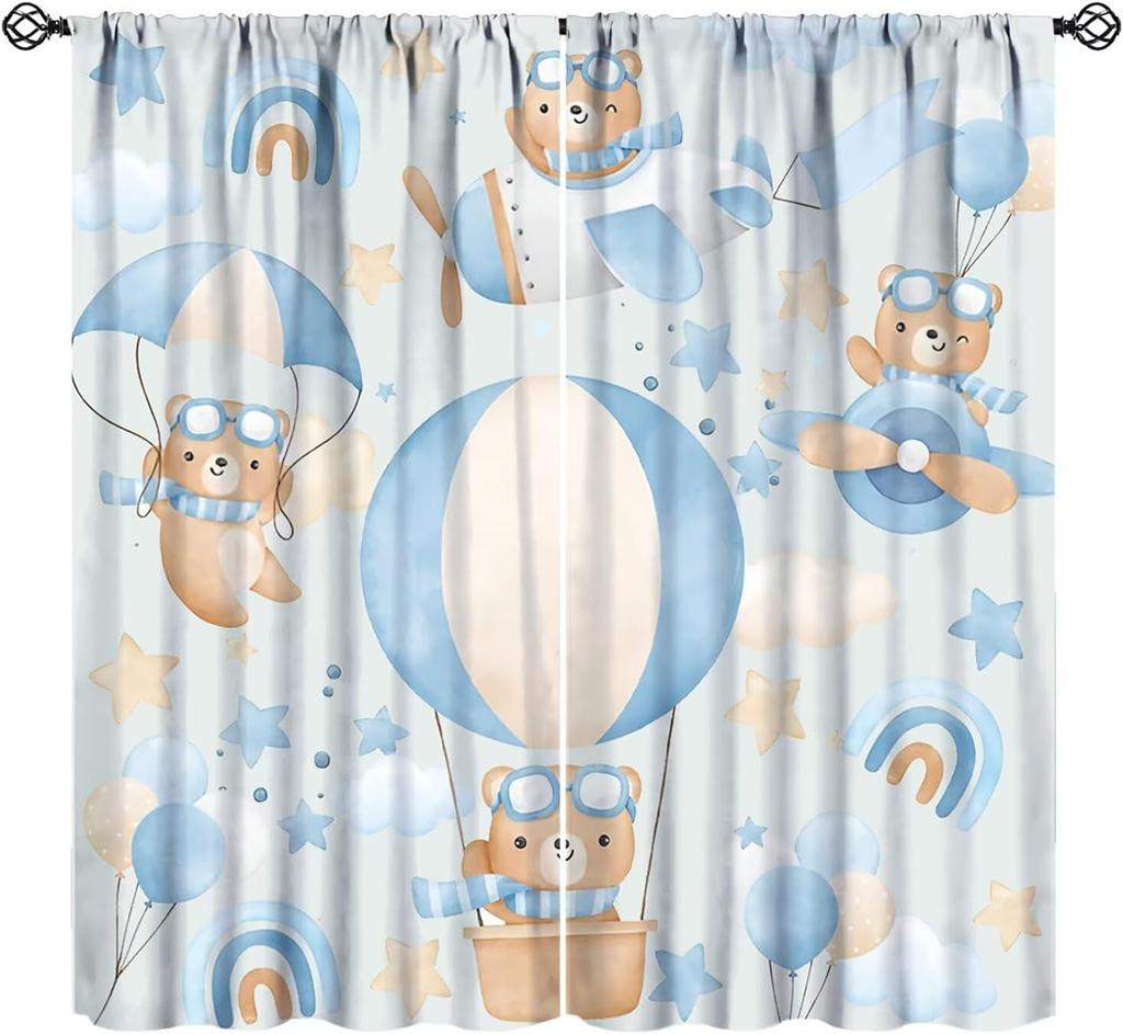 Kids Safari Animals Curtains Tropical Jungle Adventure African Lion Elephant Monkey Print Window Drapes Baby Curtain Polyester