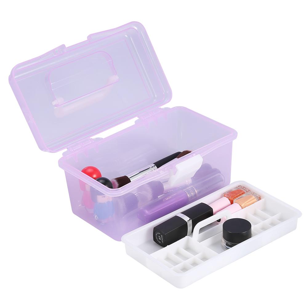 Multifunctional Nail Art Manicure Makeup Cosmetic Tools Container Storage Box Case(Purple S)