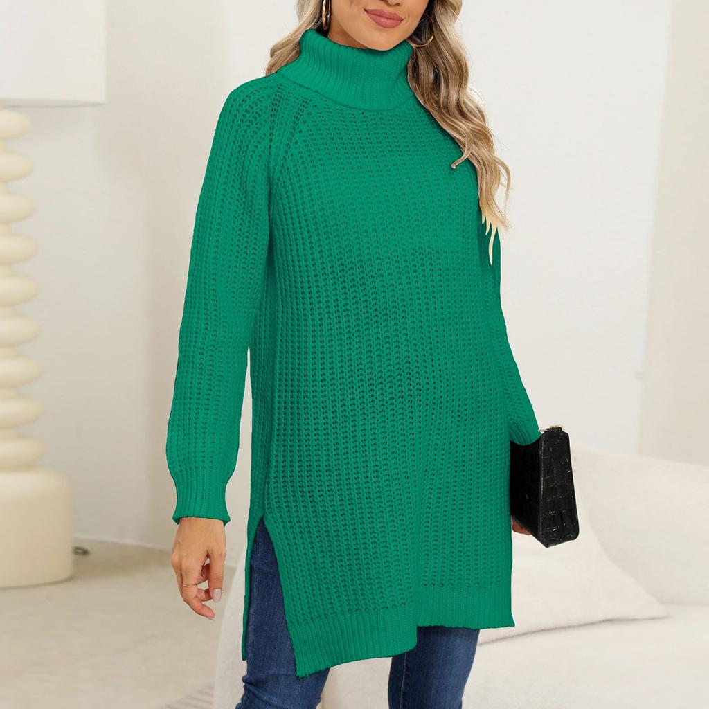 Women's Fashion Autumn And Winter Thickened Sweater High Neck Split Long Sweater
