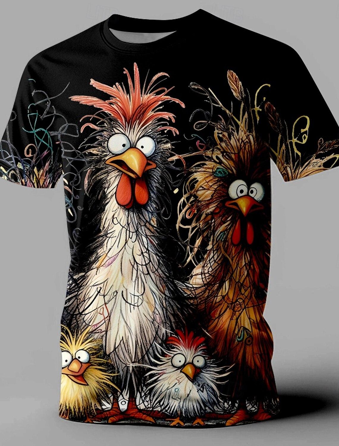 

Summer Men s Rooster Fun Short Sleeved T-shirt 3D Retro Harajuku Casual Comfortable Round Neck Top Street Style Sports Outdoor Vacation Suit XL