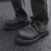Pure black retro big head leather shoes men's 2024 spring thick sole heightening derby shoes trendy 1029-J