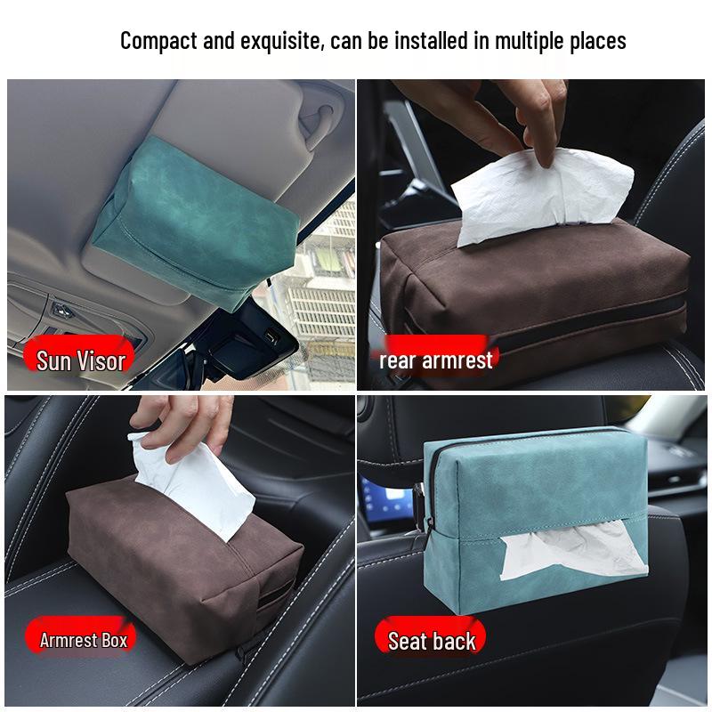Suede Car Tissue Holder – Universal Hanging Drawstring Box for All Car Models