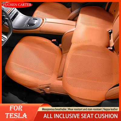 For Tesla Model3/Y Juniper Car Cushion Nappa Leather Breathable Non-slip Car Seat Cover Four Seasons Universal Auto Seat Cushion