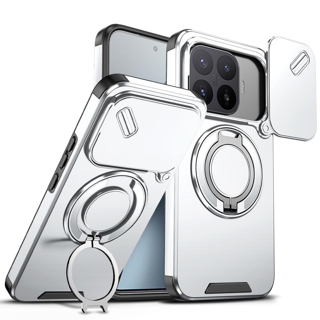 Magnetic Metal Ring Stand Armor Case For Xiaomi 17T Pro Global Slide Push Window Lens Protection TPU Frame Plastic Phone Cover