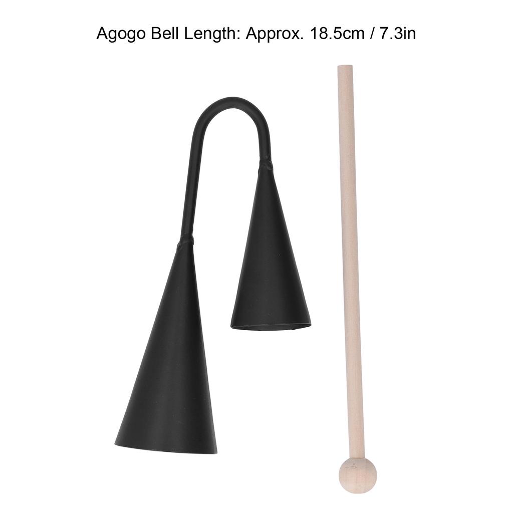 Two Tone Agogo Bell Black Metal Traditional Latin Agogo Percussion Instrument with Wooden Stick