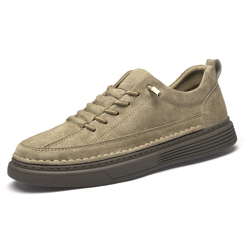 Men's Board Shoes Thick-soled Lace-up Round Head Board Shoes Fashion Casual Shoes Spring and Autumn Low-top Suede Leather Handmade Sports Trendy Shoes