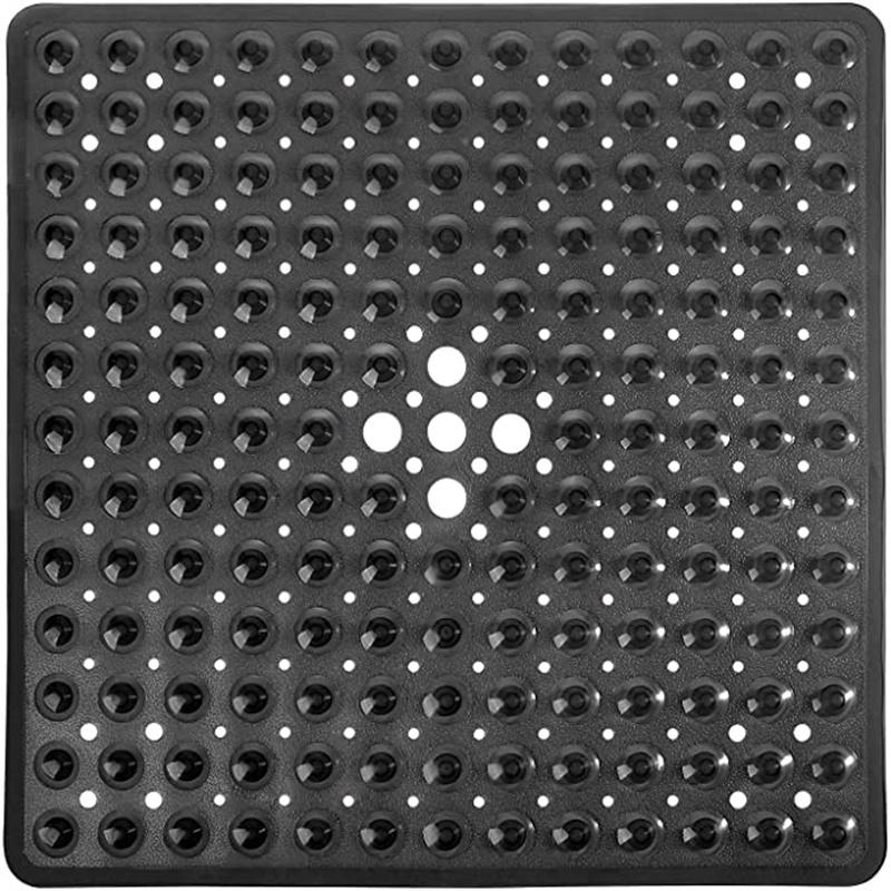 Square Bath Shower Tub Mat for Bathroom Non Slip Bathtub Mats with Suction Cups Drain Holes Machine Washable 53x53cm/ 21x21 Inch