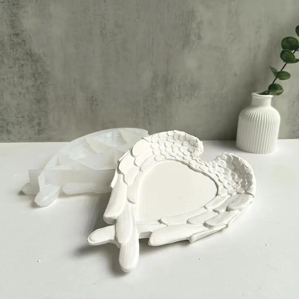Wings Love Tray Silicone Mold DIY Tree Stump Dish Concrete Cement Plaster Resin Mold Storage Tray Plate Mould Home Decor