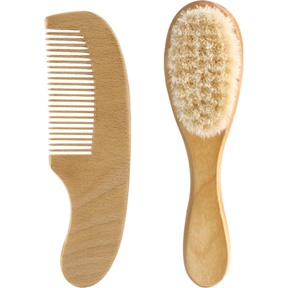 1Set Brush and Wooden Comb Set for Newborns Natural Hair Care Detangling Scalp Stimulation Gentle Shower