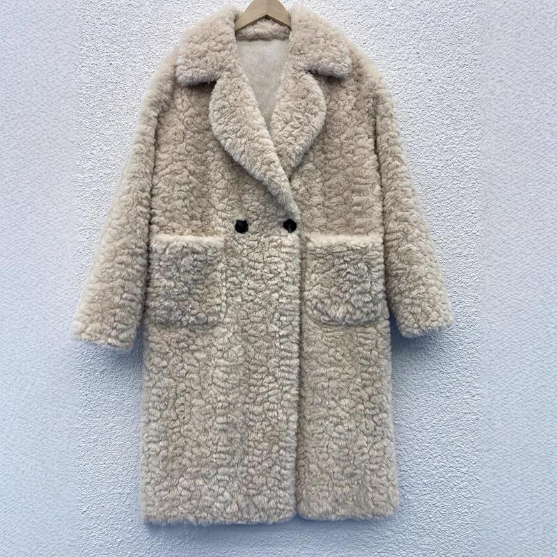 

Хайнинговая меховая куртка женская меховая интегрированная зимняя новая экологичная искусственная удлиненная с отложным воротником меховая куртка Size M wears to 80kg