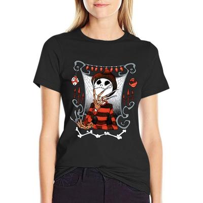 JinJiLong Women Slim-Fit Short-Sleeve Crewneck T-Shirt Freddy Krueger Jack Cotton Tee Street Fashion