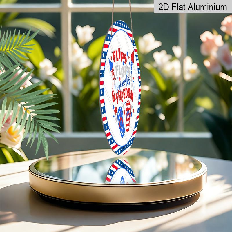 2D Flat, 1pc Patriotic 4th of July Metal Decorative Plaque, Red White Blue Flip Flops Fireworks USA Flag Design, Durable Indoor Outdoor Sign, Perfect