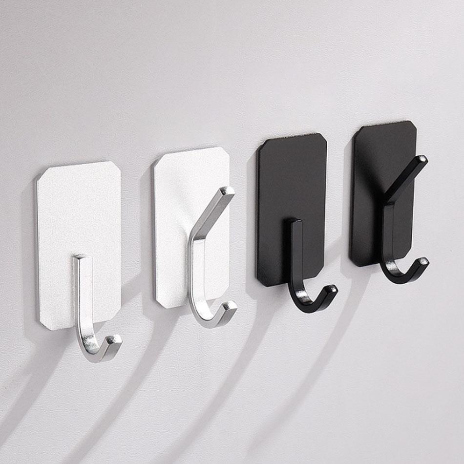 4pcs/Lot Wall Hook Adhesive Matte Gold Black Sliver Kitchen Bathroom Towel Key Robe Door Hooks Storage Hanger Holder Aluminum