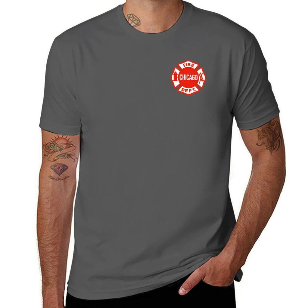 CHICAGO FIRE LOGO T-Shirt Korean Fashion Blacks Funnys T-shirts for Men Cotton