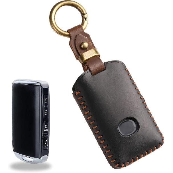 EASYANT Leather Key Fob Cover for Mazda 3 Hatchback CX5 CX90 -2025, Leather Car Remote Key Protector 4 Button Black