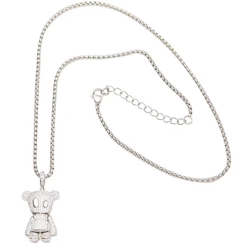 Star With The Same Diamond Paper Bag Bear Necklace Trendy Personality Hip Hop Men'S And Women'S Long Sweater Chain Autumn And Winter Accessories