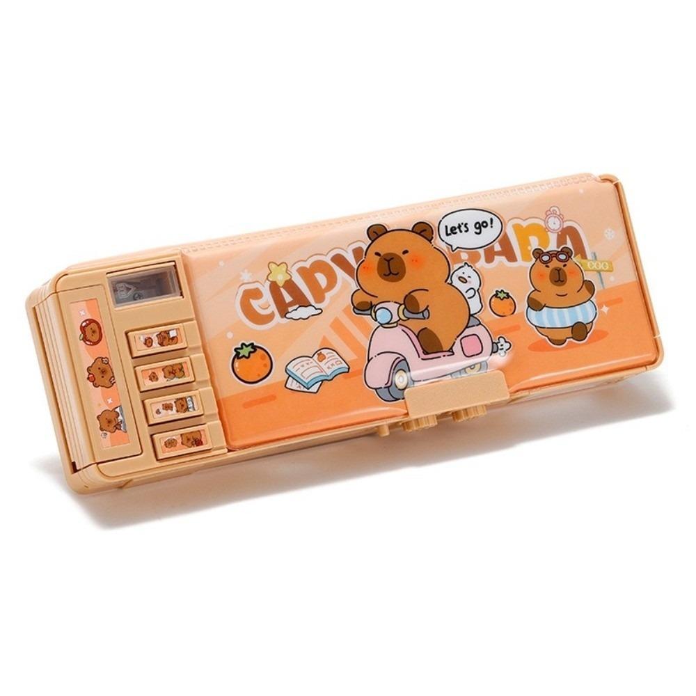 Multifunctional Capybara Pencil Case Cartoon Double Layer Pen Box  Students
