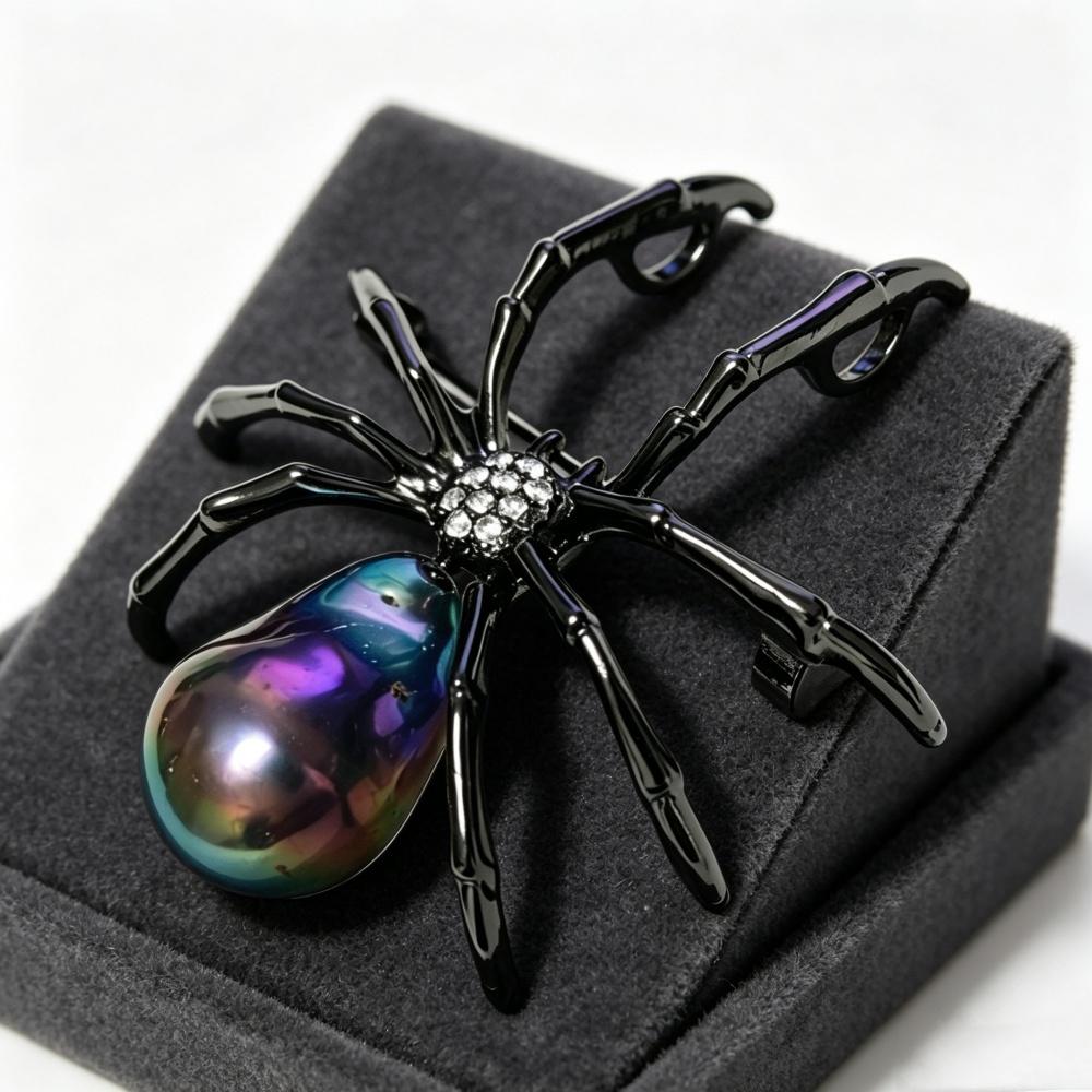 Natural Baroque Freshwater Pearl Brooch, Spider Shaped, Each One is Naturally Formed and Unique. Natural Luster, Pearl Copper with Zircon Accents.