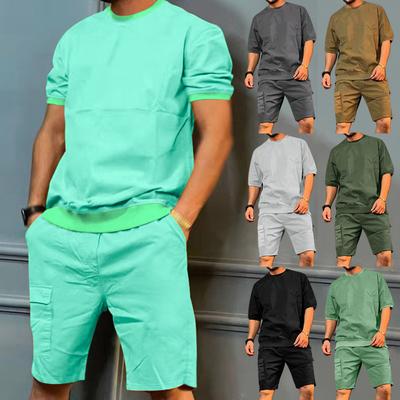 Letní pánský sportovní oblek Kalhoty s více sáčky Trendy Ležérní šortky s krátkým rukávem Personalizovaný oblek
