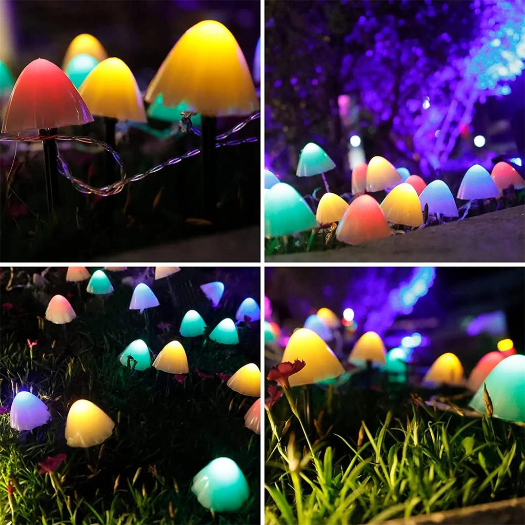 1 Set Mushroom-Shaped Lights Battery/Solar Energy/USB Interface Powered Lights Garden Lawn Waterproof Decor Lamp 3 Light Colors