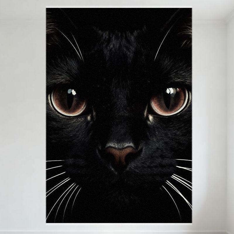 

Black Cat Close-Up with Amber Eyes Vintage Metal Sign, Black Background Thick Glossy Fur Whiskers Dark Nose Shiny Eyes Metal Pos 20x30cm（7.8x11.8inch）