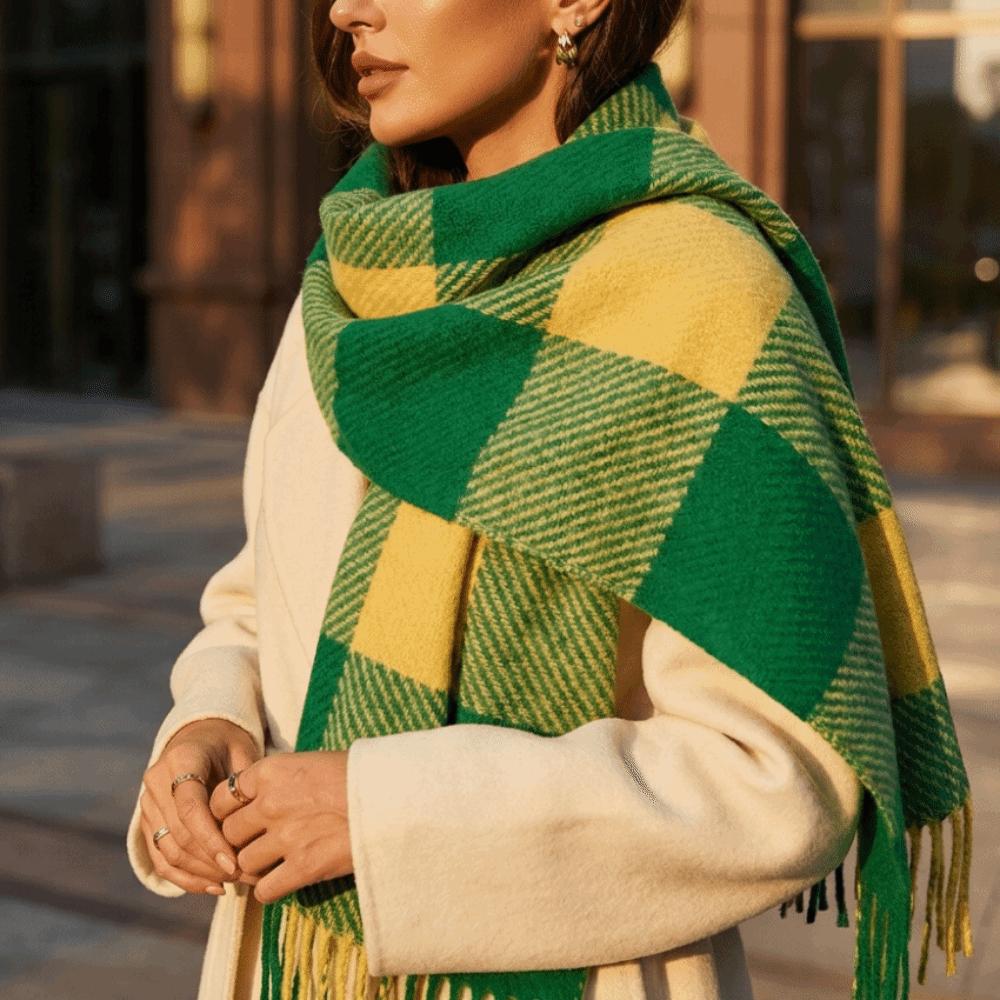 Fringed Plaid Shawl Checkered Wrap Scarf Ladies Faux Cashmere Scarf Party