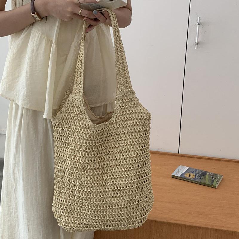 Original Summer Vacation Straw Woven Bag Shoulder Bag New Tote Bag Large Capacity Casual Hand Braided Bag