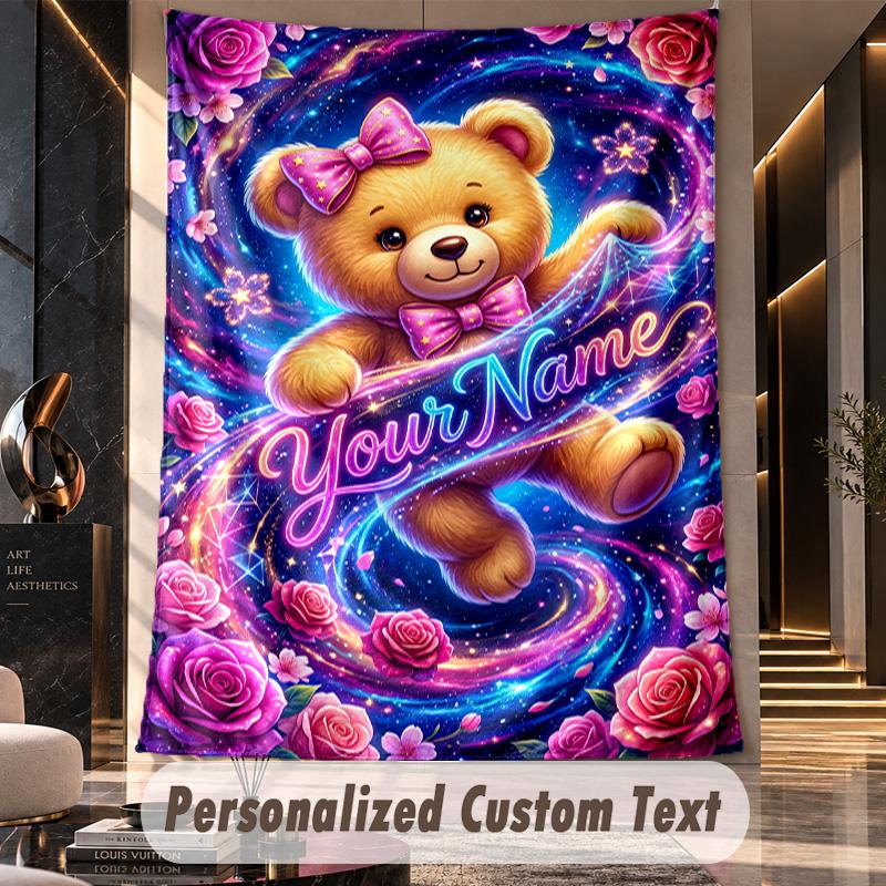 Teddy Bear (135) Theme Custom Tapestry Personalized Custom Name Text Wall Hanging Tapestry Home Decor Background Cloth