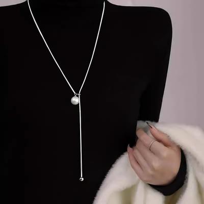 Titanium Steel Chain Pearl Long Sweater Chain New Explosive Temperament Niche Women's Accessories