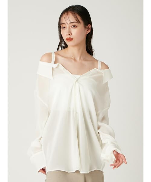 FRAY Sheer Shirt FWFB252114 Free Size I.D. 2-Way Linen-Like Women's White,