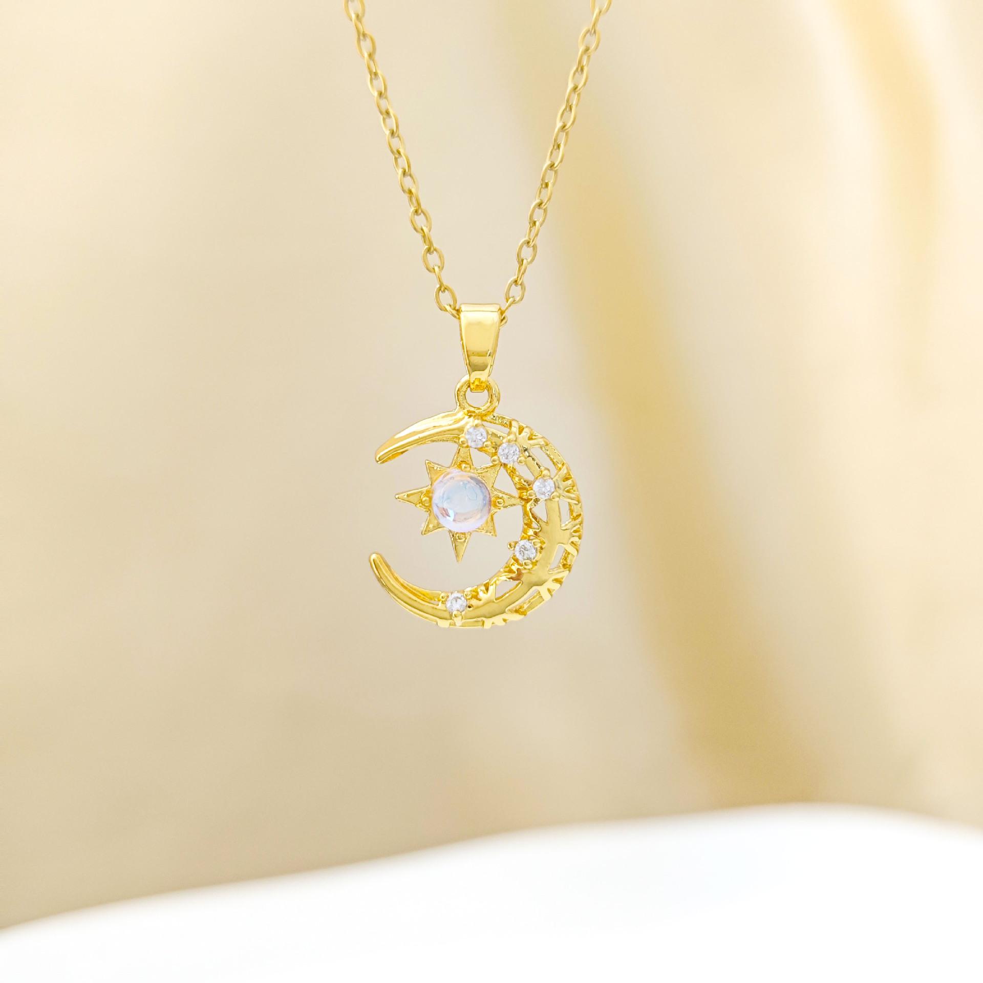Moon Star Necklace: Women s Summer Jewelry, Versatile Starry Design, Simple Trendy Style for Collarbone.