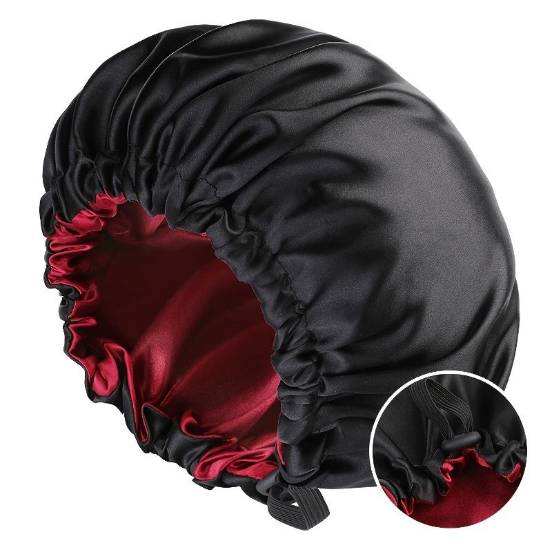 Cuffia da Notte in Raso Doppia Strato in Raso per Dormire Cuffia Regolabile per Capelli Ricci Grande Cuffia da Notte Foderata in Raso per Donne