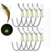 Set di 10 Amo da Pesca Shrimp Walker Luminoso per Esca Viva in Acciaio al Carbonio, con Barbette e Forati, per Trasportare Gamberetti Vivi