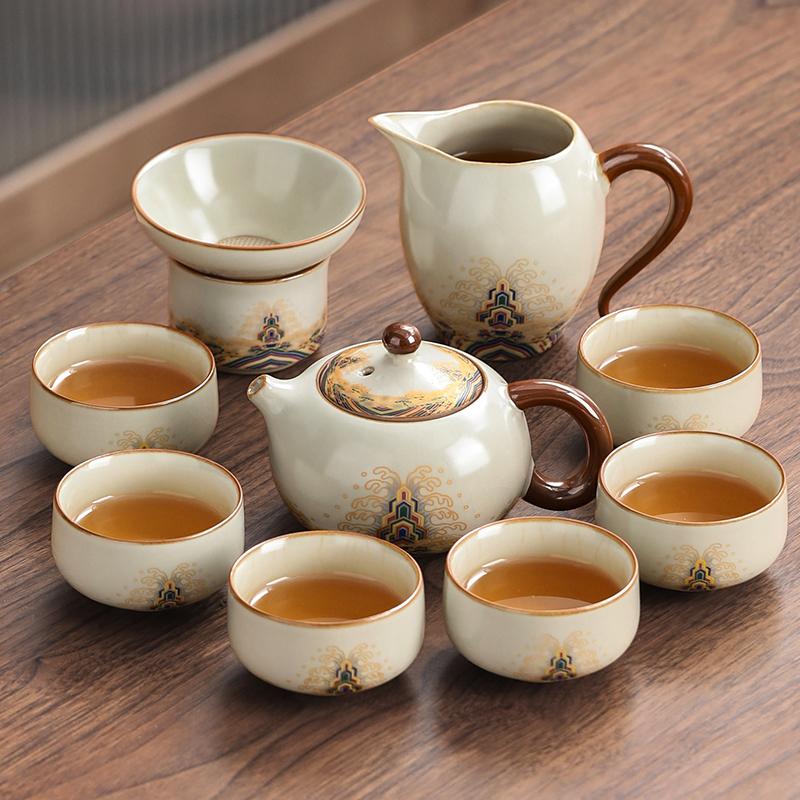 Ru Kiln Kung Fu Tea Set 2025 New Light Luxury Chinese Office Parlor Covered Bowl Brewing Teapot Teacup Set