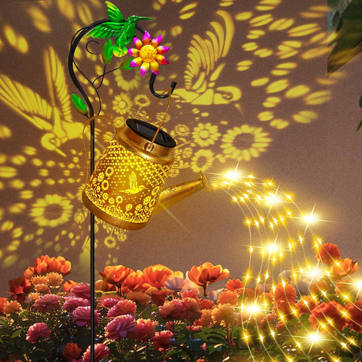 Hummingbird Solar Watering Can Lights, Outdoor Waterproof Garden Lanterns with Shepherd Hook, Solar Garden Decor for Yard Outdoor Landscape Pathway