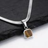 Geometric Square Natural Stone Pendant Necklace for Men, Gold Silver Color Stainless Steel Blade Chain, Trendy Jewelry Gift